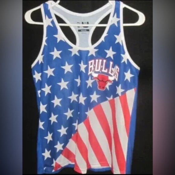 NBA Basketball Vintage Chicago Bulls USA Flag Jersey Tank Top Medium Dunk - Picture 1 of 5